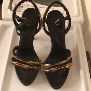 Burberry vintage wooden heel gold zipper heels